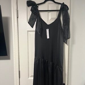 Topshop Organza tie sleeveless midi dress in black